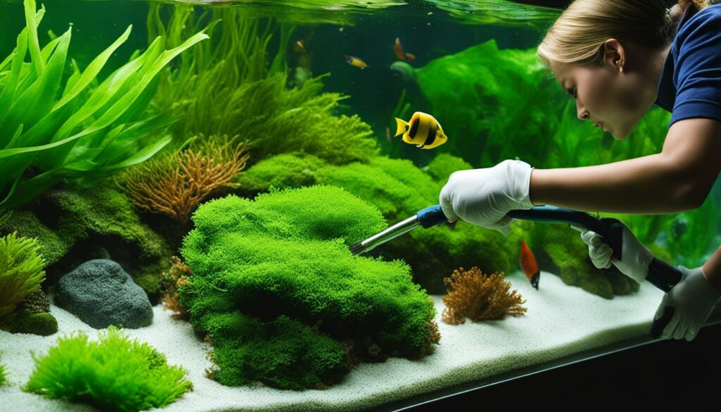 Algenreiniging en algenbestrijding in aquarium